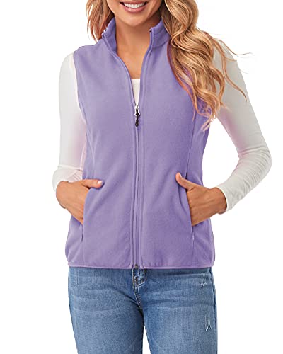 fuinloth Fleece Weste für Damen, Leicht Ärmellose Standkragen mit Reißverschlusstaschen Lavendel XX-Large von fuinloth