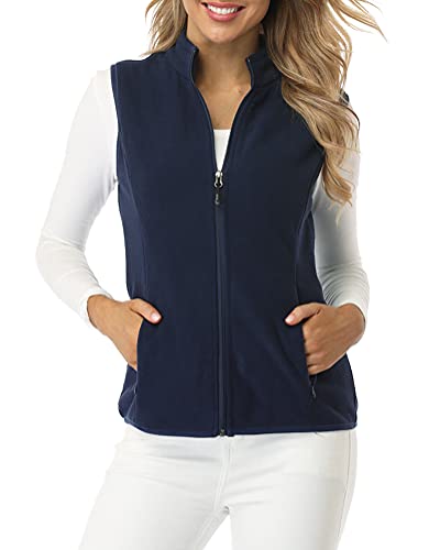 fuinloth Fleece Weste für Damen, Leicht Ärmellose Standkragen mit Reißverschlusstaschen Marine X-Small von fuinloth