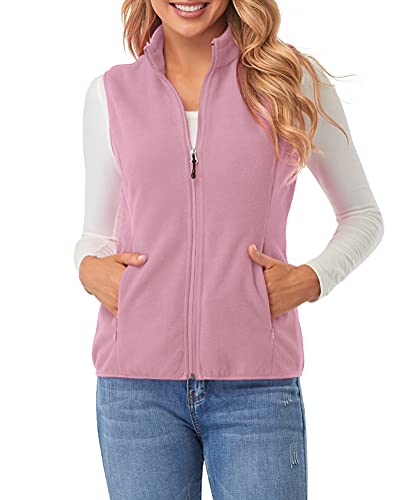 fuinloth Fleece Weste für Damen, Leicht Ärmellose Standkragen mit Reißverschlusstaschen Rosa X-Large von fuinloth