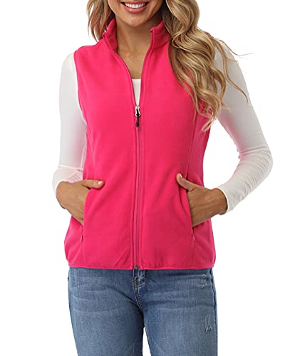 fuinloth Fleece Weste für Damen, Leicht Ärmellose Standkragen mit Reißverschlusstaschen Rosenrot Small von fuinloth