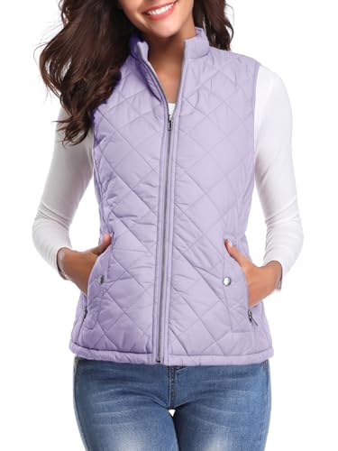 fuinloth Damen Weste, Herbst Leichte Steppweste Westen Ärmellos Jacke Kurz Vest Gilet Lavendel XL von fuinloth