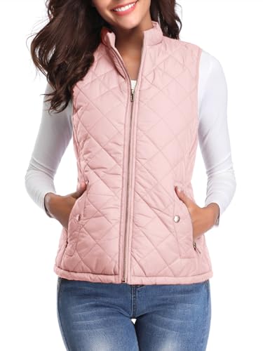fuinloth Damen Weste, Herbst Leichte Steppweste Westen Ärmellos Jacke Kurz Vest Gilet Rosa M von fuinloth