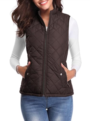 fuinloth Damen Weste, Herbst Leichte Steppweste Westen Ärmellos Jacke Kurz Vest Gilet Schokolade XL von fuinloth