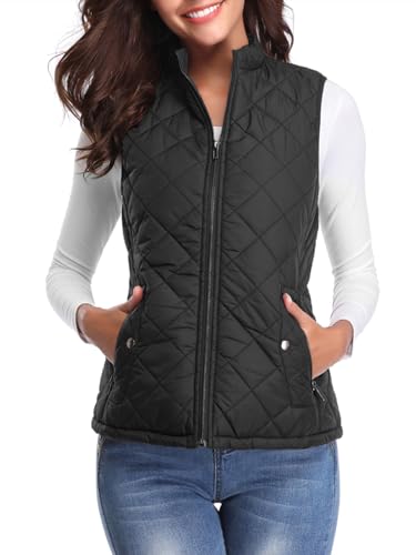 fuinloth Damen Weste, Herbst Leichte Steppweste Westen Ärmellos Jacke Kurz Vest Gilet Schwarz M von fuinloth