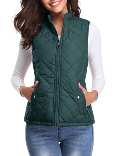 fuinloth Damen Weste, Herbst Leichte Steppweste Westen Ärmellos Jacke Kurz Vest Gilet Waldgrün XL von fuinloth