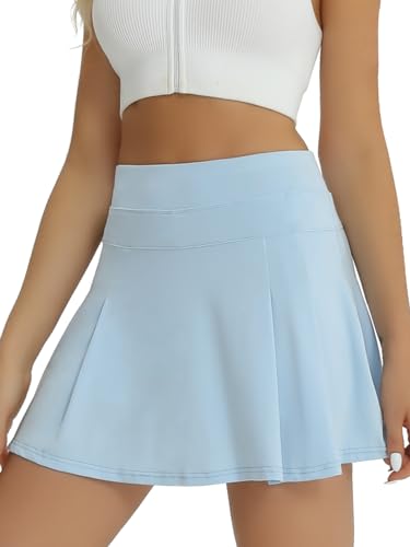 fuinloth Tennis Skort Damen Tennisrock mit Innenhose Sportrock Rockhose Golfröcke Sommer Minirock mit Taschen Blau M 36-38 von fuinloth