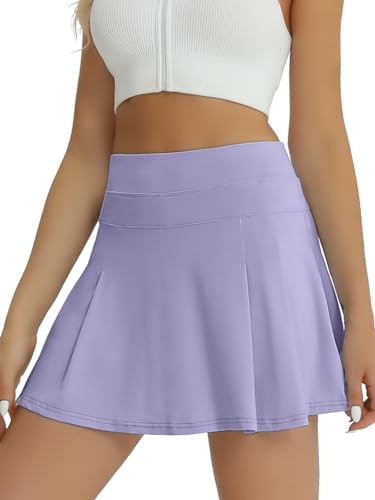 fuinloth Tennis Skort Damen Tennisrock mit Innenhose Sportrock Rockhose Golfröcke Sommer Minirock mit Taschen Lila L 38-40 von fuinloth