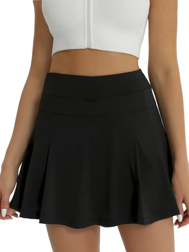 fuinloth Tennis Skort Damen Tennisrock mit Innenhose Sportrock Rockhose Golfröcke Sommer Minirock mit Taschen Schwarz XXL 42-44 von fuinloth