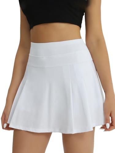 fuinloth Tennis Skort Damen Tennisrock mit Innenhose Sportrock Rockhose Golfröcke Sommer Minirock mit Taschen Weiss M 36-38 von fuinloth