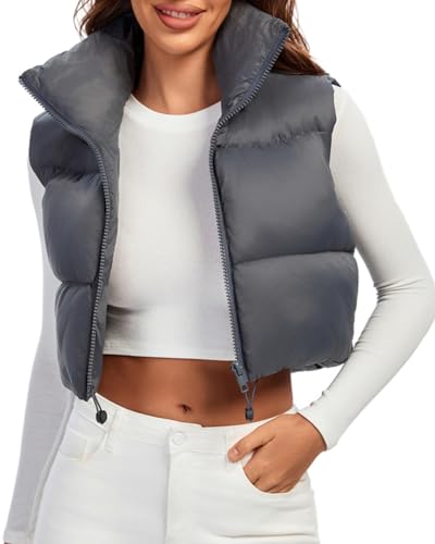 fuinloth Weste Damen Kurz Puffer Grau M von fuinloth