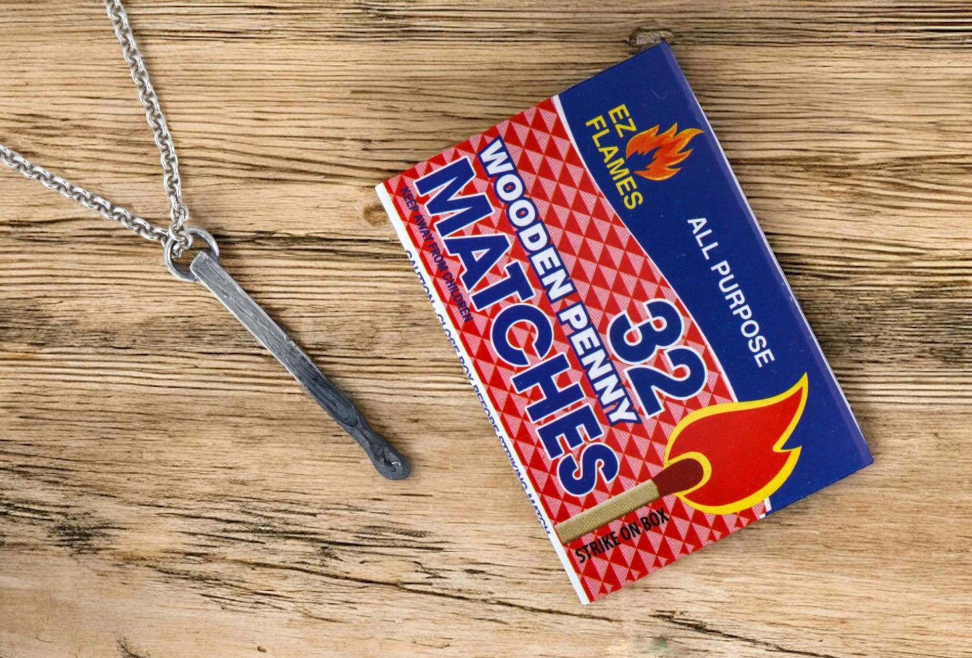 Ein Anhänger, Du Bist Mein Streichholz, Zündet Feuer An, The Perfect Match, Handgefertigter Sterlingsilber-Match-Stick-Anhänger von fullmoonmetal