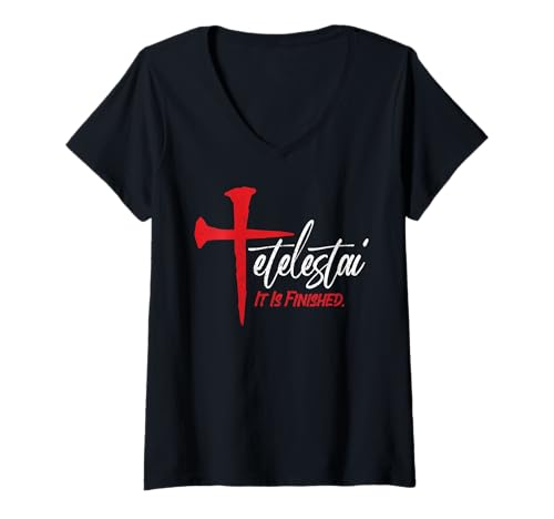 Damen Tetelestai - Es ist fertig T-Shirt mit V-Ausschnitt Damen Tetelestai - Es ist fertig T-Shirt mit V-Ausschnitt von fun design shop
