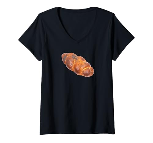 Damen Geflochtene Challah mit Mohnsamen T-Shirt mit V-Ausschnitt Damen Geflochtene Challah mit Mohnsamen T-Shirt mit V-Ausschnitt von fun food designs