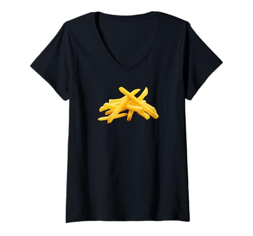 Damen Pommes Frites T-Shirt mit V-Ausschnitt Damen Pommes Frites T-Shirt mit V-Ausschnitt von fun food designs