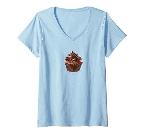 Damen Schokoladen-Cupcake-Dessert-Süßes T-Shirt mit V-Ausschnitt Damen Schokoladen-Cupcake-Dessert-Süßes T-Shirt mit V-Ausschnitt von fun food designs
