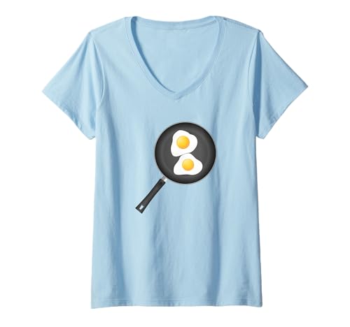 Damen Spiegeleier in einer Pfanne T-Shirt mit V-Ausschnitt Damen Spiegeleier in einer Pfanne T-Shirt mit V-Ausschnitt von fun food designs