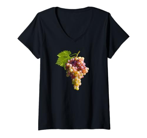 Damen Strauß grüner und violetter Trauben T-Shirt mit V-Ausschnitt Damen Strauß grüner und violetter Trauben T-Shirt mit V-Ausschnitt von fun food designs