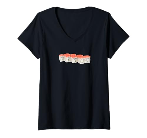 Damen Sushi Roll - Lachs und Frischkäse Uramaki T-Shirt mit V-Ausschnitt Damen Sushi Roll - Lachs und Frischkäse Uramaki T-Shirt mit V-Ausschnitt von fun food designs
