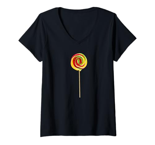 Damen Swirl Lollipop Rot Gelb Grün Classic Candy T-Shirt mit V-Ausschnitt Damen Swirl Lollipop Rot Gelb Grün Classic Candy T-Shirt mit V-Ausschnitt von fun food designs