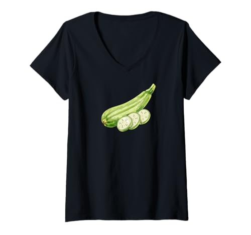 Damen Zucchini Kürbis Gemüse T-Shirt mit V-Ausschnitt Damen Zucchini Kürbis Gemüse T-Shirt mit V-Ausschnitt von fun food designs