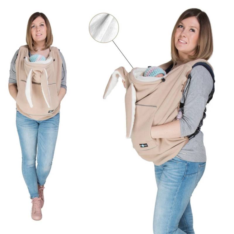 Fun2Bemum Fleece Baby Tragecover Tragebadeckung Mit Hasenohren Cappuccino von fun2BEmum