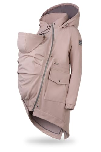 fun2bemum 5in1 PARKA Softshell Mantel,Coat,Umstandsjacke, FRONT/BACK Baby Tragejacke, Multifunktion DUST PINK (L) von fun2bemum