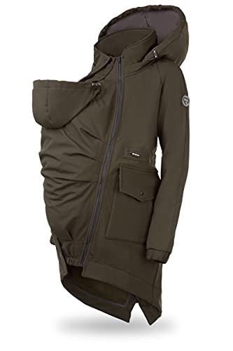 fun2bemum 5in1 PARKA Softshell Mantel,Coat,Umstandsjacke, FRONT/BACK Baby Tragejacke, Multifunktion KHAKI (L) von fun2bemum