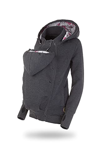 fun2bemum Baby Tragejacke für Mama Känguru Kapuze Pola Graphite/Cherry VORNE/HINTEN (XL) von fun2bemum