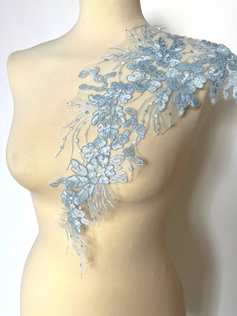 Floral Spitze Hochzeitskleid Spitzenapplikation Pailletten Patch Blume Brautkleid Abendkleid von fundtruhe