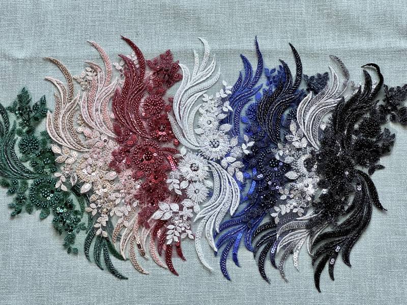 Spitzenapplikation Floral Hochzeitskleid Spitzen Applikation Pailletten Perlen Abendkleid Tanzkleid Kürkleid von fundtruhe