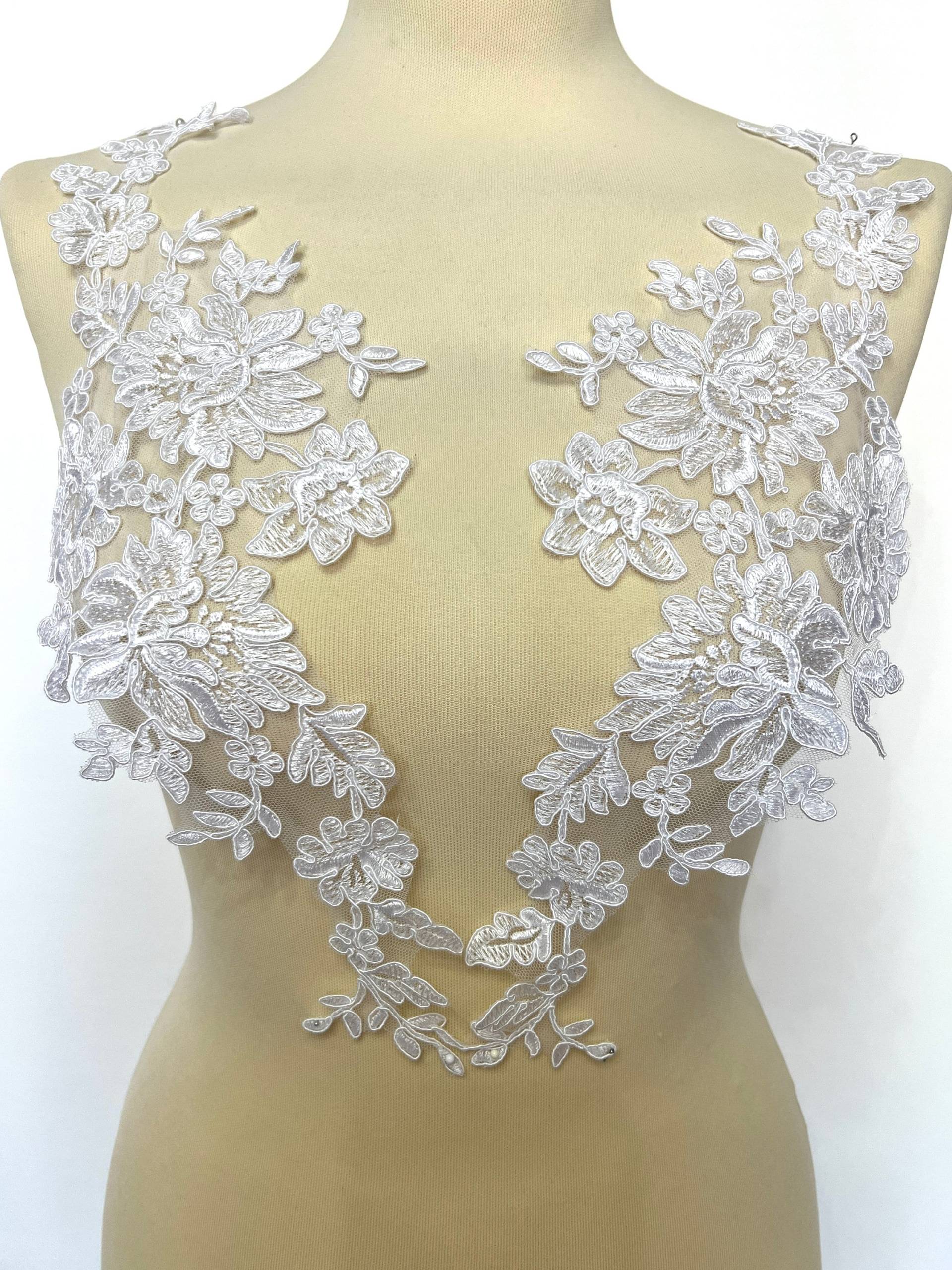 Spitzenapplikation Floral Spitze Weiß Hochzeit Brautkleid von fundtruhe