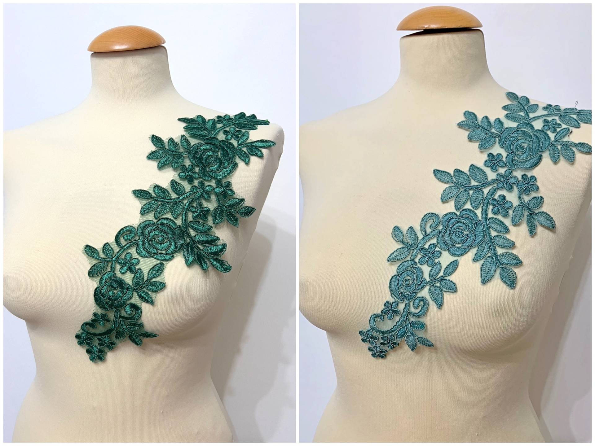 Spitzenapplikation Spitze Hochzeitskleid Floral Blume Applikation Türkis Tannengrün von fundtruhe