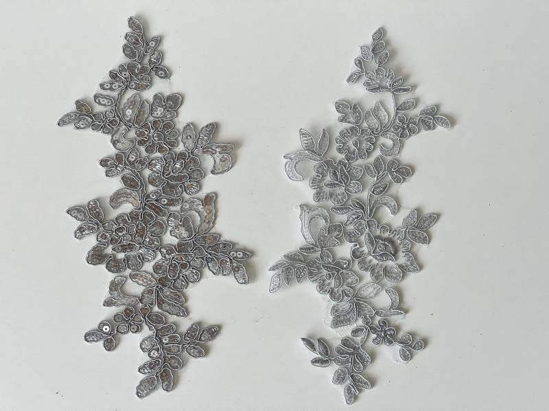 Spitzenapplikation Spitzen Applikation Blume Hochzeitskleid Abendkleid Floral Grau, Grau Mit Pailletten von fundtruhe