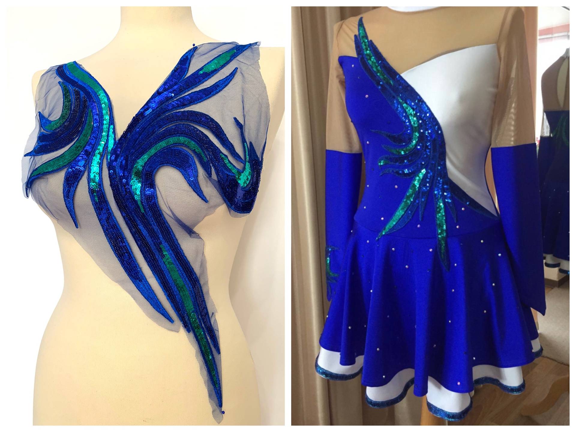 Spitzenapplikationen 2-Teilig Pailletten Patch Blau Gold Stickerei Abendkleid Tanzkleid von fundtruhe