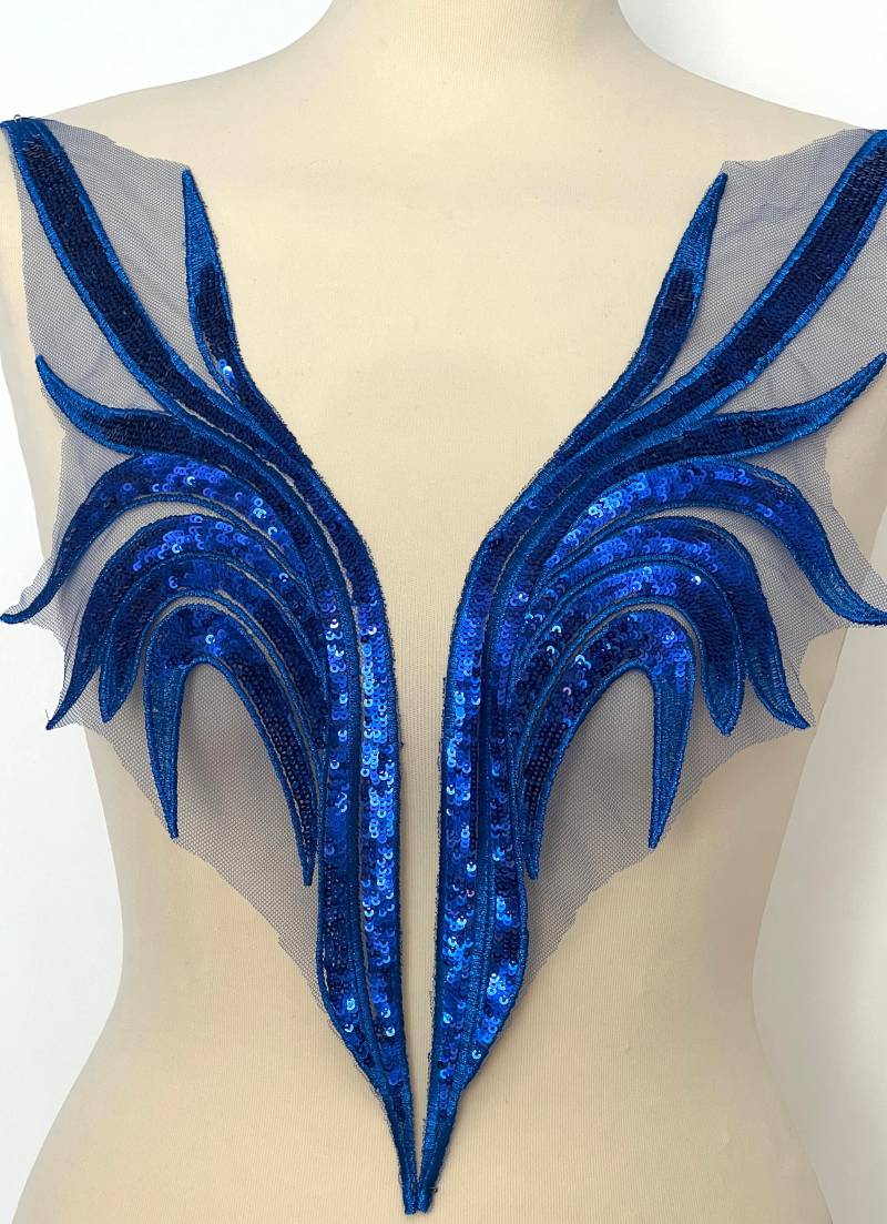 Spitzenapplikationen 2-Teilig Pailletten Patch Blau Stickerei Abendkleid Tanzkleid von fundtruhe