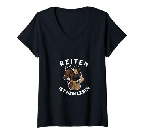 Damen Reiten ist Mein Leben ich Liebe Pferde Pferdemädchen Hobby T-Shirt mit V-Ausschnitt Damen Reiten ist Mein Leben ich Liebe Pferde Pferdemädchen Hobby T-Shirt mit V-Ausschnitt von funghhjh4guhu