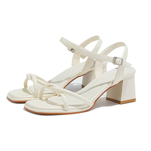 funifuni Damen-Sandalen mit 5 cm Blockabsatz und überkreuzten Riemen, verstellbare Schnalle, Futter aus echtem Wildleder – Weiß/Schwarz funifuni Damen-Sandalen mit 5 cm Blockabsatz und überkreuzten Riemen, verstellbare Schnalle, Futter aus echtem Wildleder – Weiß/Schwarz von funifuni