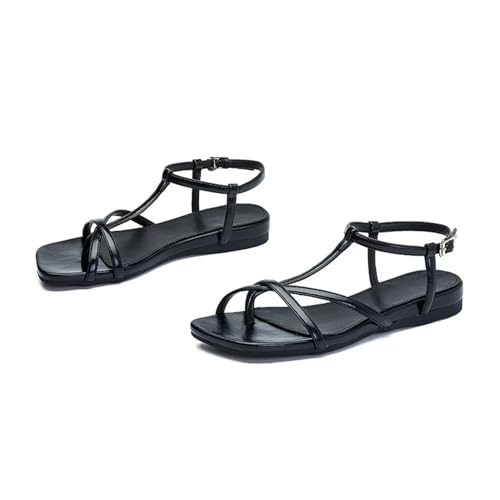 funifuni Damen-Zehentrenner mit verstellbarem Riemen, minimalistische, flache Sandalen mit gekreuzten Riemen, runde Zehenpartie, niedriger Blockabsatz, Strand-Sandalen – Schwarz/Weiß funifuni Damen-Zehentrenner mit verstellbarem Riemen, minimalistische, flache Sandalen mit gekreuzten Riemen, runde Zehenpartie, niedriger Blockabsatz, Strand-Sandalen – Schwarz/Weiß von funifuni