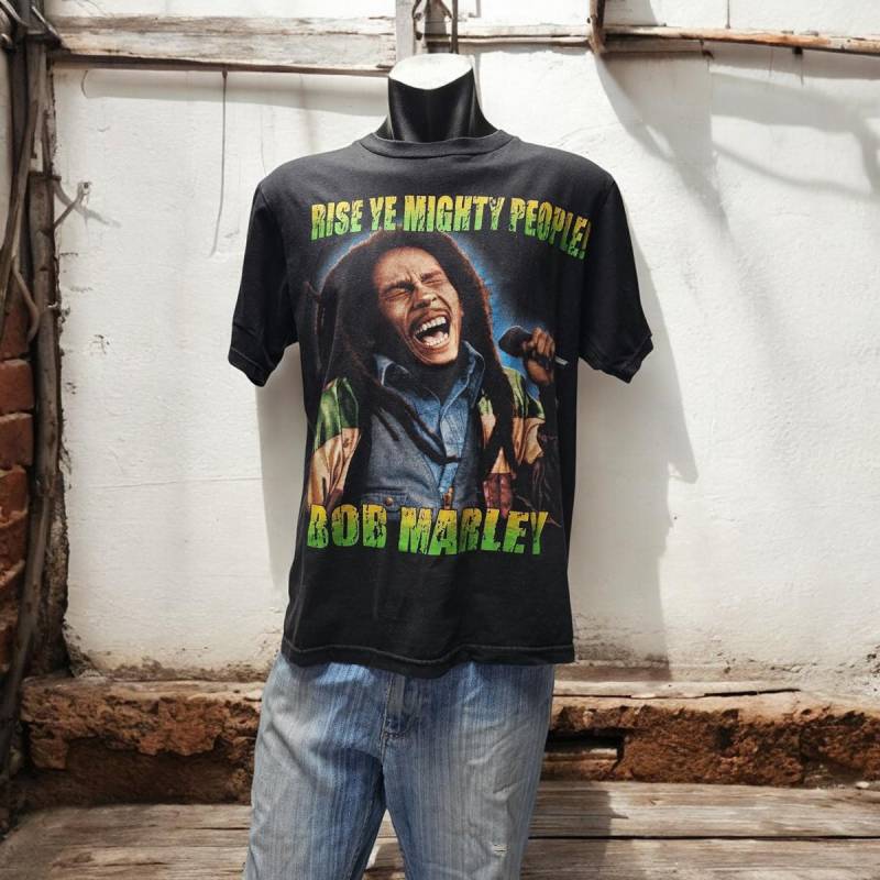 Vintage Style Herrenhemd Bob Marley T-Shirt Schwarz Größe M von funkyflamingoau