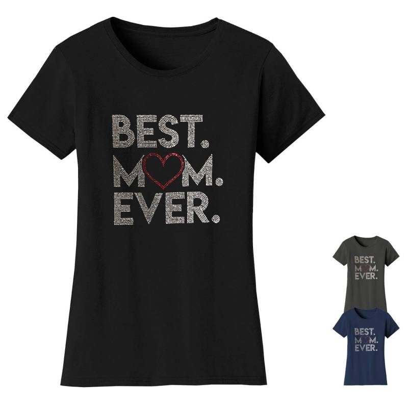 Damen Muttertag Beste Mama Aller Zeiten Strass Bling Crew Neck T-Shirt von funkyteesboutique