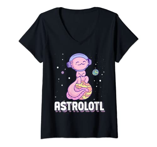 Damen Astrolotl Axolotl Astronaut Lustiger Axolotl Kawaii Anime T-Shirt mit V-Ausschnitt Damen Astrolotl Axolotl Astronaut Lustiger Axolotl Kawaii Anime T-Shirt mit V-Ausschnitt von funny Axolotl Astronaut