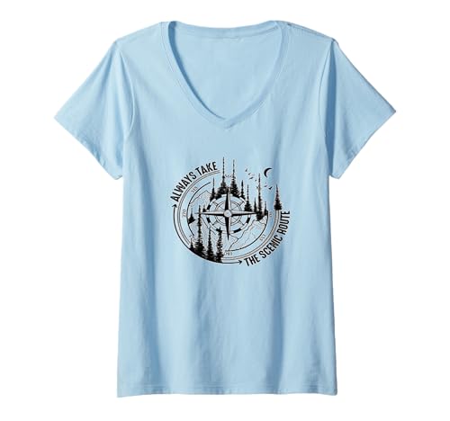 Damen Nehmen Sie Immer die malerische Route T-Shirt mit V-Ausschnitt Damen Nehmen Sie Immer die malerische Route T-Shirt mit V-Ausschnitt von funny Camping
