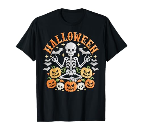 Frauen Yoga Skelett Halloween Lustig Meditieren Skelett Männer T-Shirt von funny Halloween Spooky Goose Sar