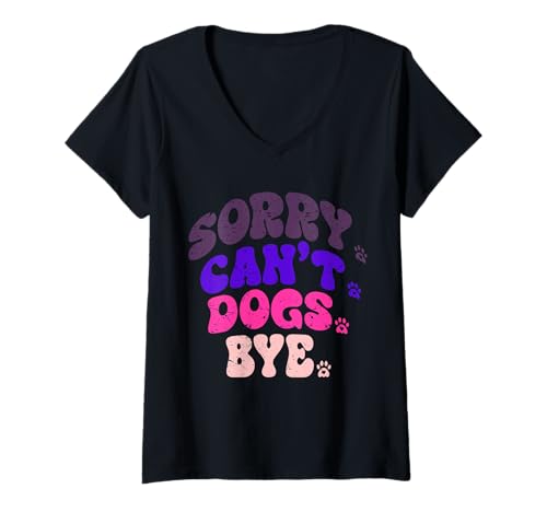Damen Dogs Lover Vintage Sorry Can't Dogs Bye T-Shirt mit V-Ausschnitt von funny Pets and dogs Lovers Vintage