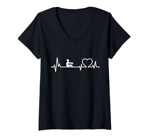 Damen Heartbeat Rudern Sculling Girl T-Shirt mit V-Ausschnitt von funny Rowing birthday G