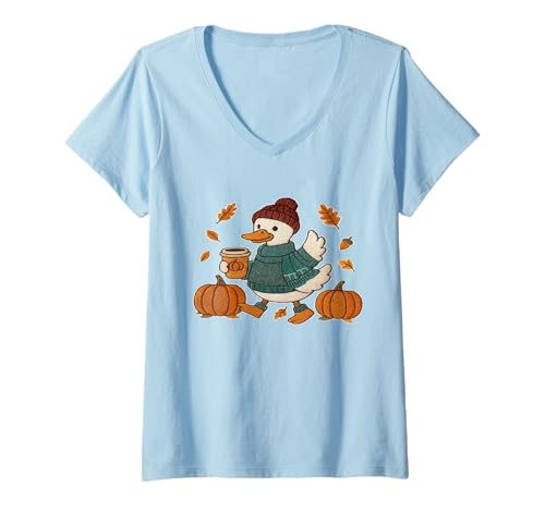 Damen Girly Herbst Kokette Ästhetik für Herbstsaison Liebhaber T-Shirt mit V-Ausschnitt Damen Girly Herbst Kokette Ästhetik für Herbstsaison Liebhaber T-Shirt mit V-Ausschnitt von funny autumn goose