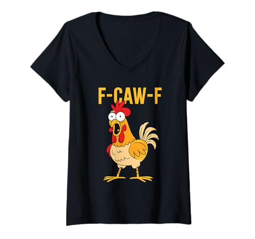 Damen Funny F-Caw-F Chicken FCAWF Chicken T-Shirt mit V-Ausschnitt Damen Funny F-Caw-F Chicken FCAWF Chicken T-Shirt mit V-Ausschnitt von funny chicken stuff