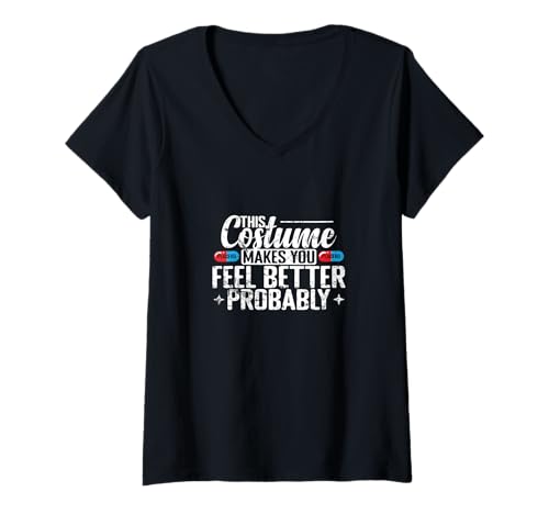 Damen Kostüm lässt Sie Sich Besser fühlen Placebo-Spaß T-Shirt mit V-Ausschnitt Damen Kostüm lässt Sie Sich Besser fühlen Placebo-Spaß T-Shirt mit V-Ausschnitt von funny costume placebo feel better party humor