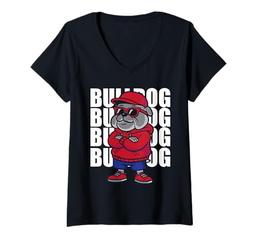 Damen Retro Bulldoggen Geschenk für Männer Frauen Jungen Mädchen K T-Shirt mit V-Ausschnitt Damen Retro Bulldoggen Geschenk für Männer Frauen Jungen Mädchen K T-Shirt mit V-Ausschnitt von funny graphics stuff