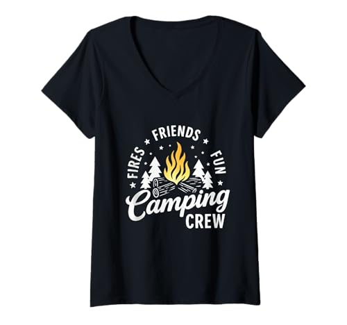 Damen Lustiges Sommer-Camp Friends Lustiges Zitat Essen Natur Design T-Shirt mit V-Ausschnitt Damen Lustiges Sommer-Camp Friends Lustiges Zitat Essen Natur Design T-Shirt mit V-Ausschnitt von funny group camping moment design